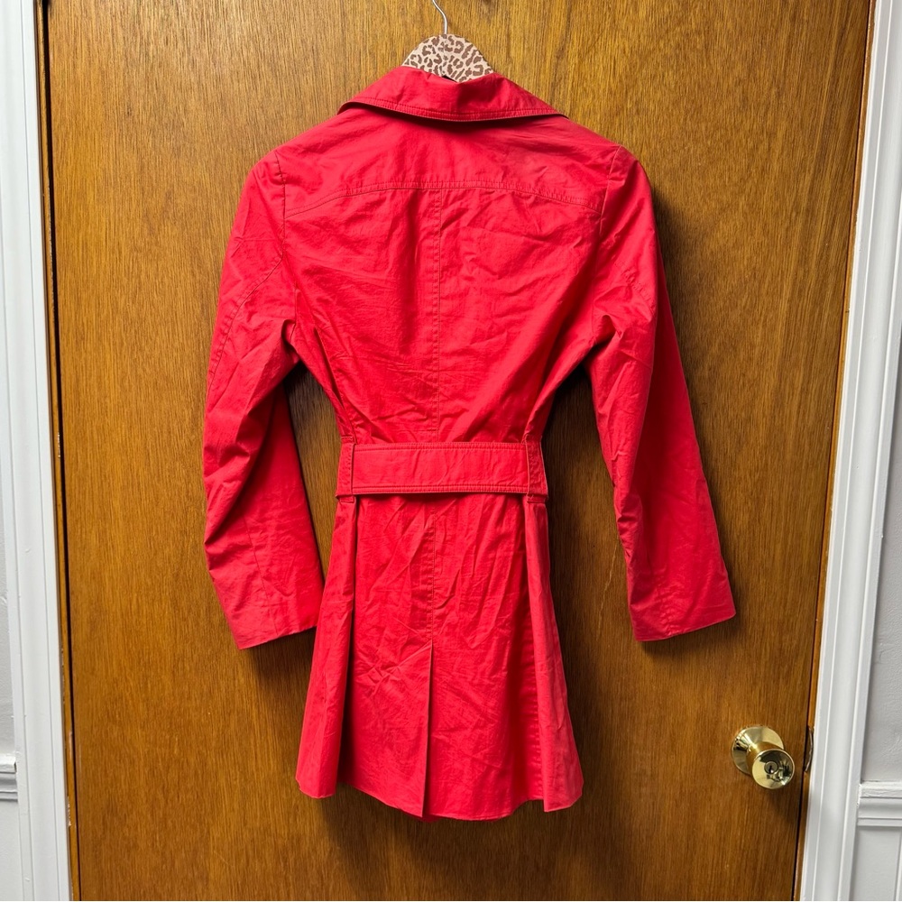 Smythe Belted Long Sleeve Collared Trenchcoat Trench Jacket Red White Button 6 - Picture 14 of 15